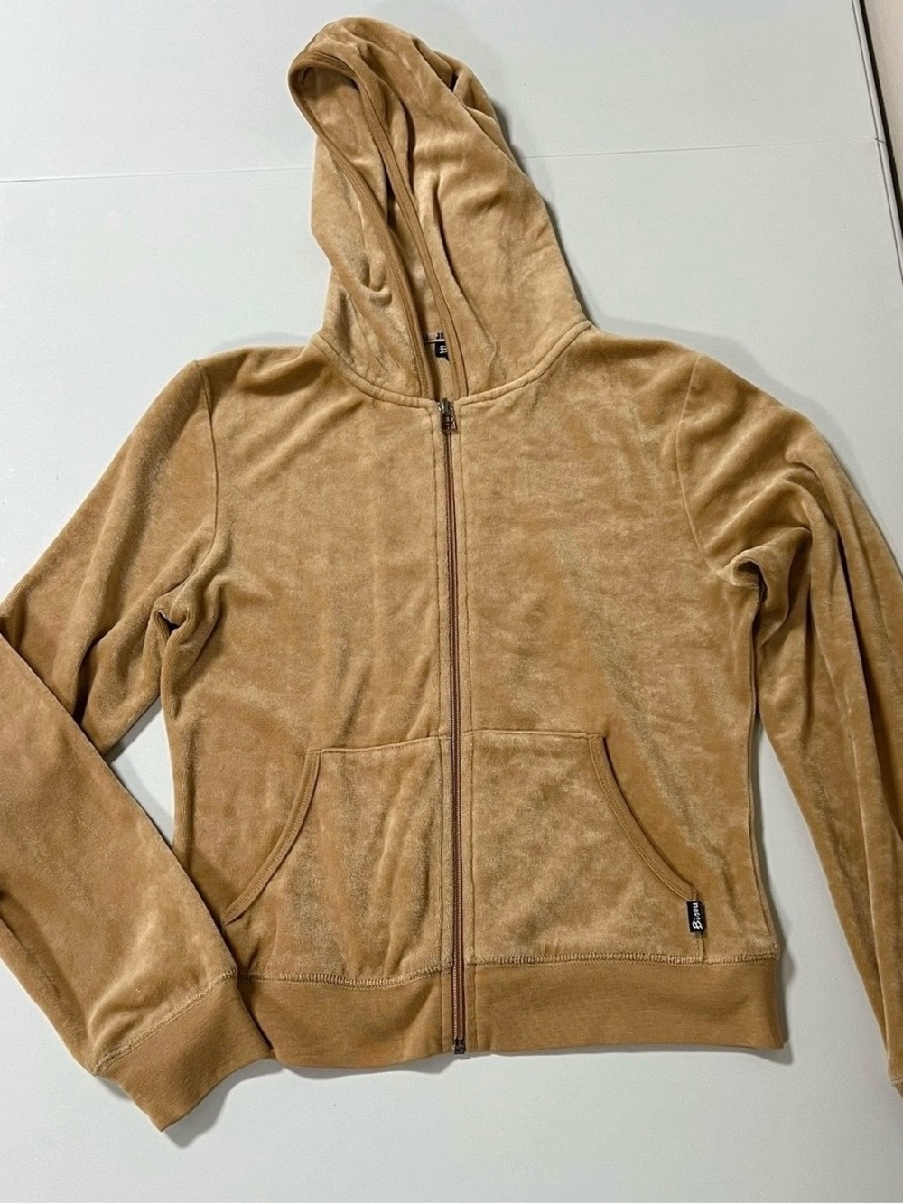 Bisou Jeans Beige Velour Zipper Sweater Sweatshirt Hoodie Outerwear Size S 🤎✨